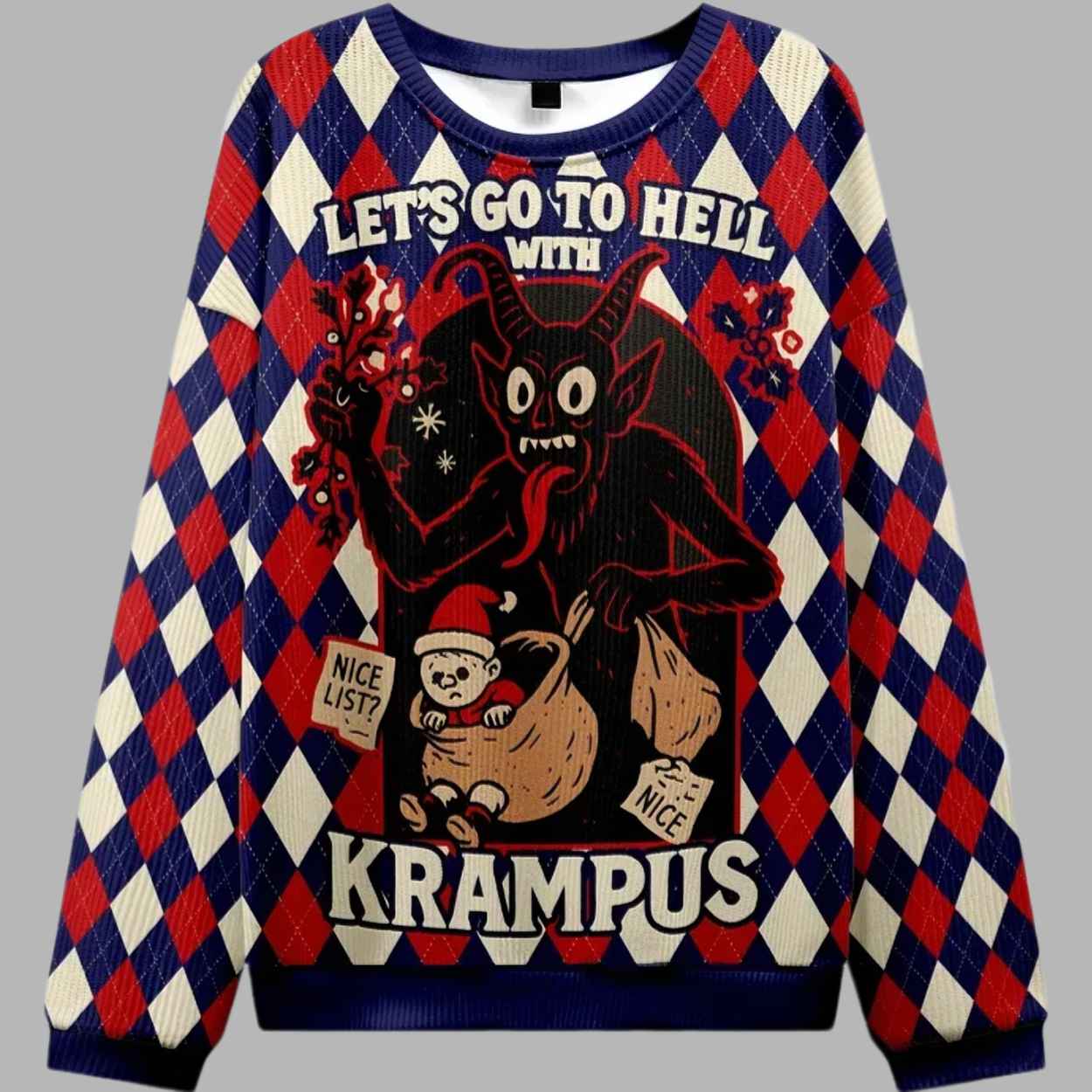 Krampus Grabs Children Christmas Ugly Sweater - gullprint.com