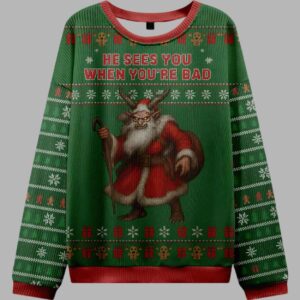 Alternative view of Krampus Sees you When you're bad Ugly Christmas Sweater - gullprint.com