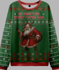 Krampus Sees you When you're bad Ugly Christmas Sweater
