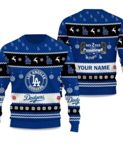 LA Dodgers Back To Back World Series 2025 Champions Ugly Christmas Sweater