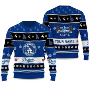 LA Dodgers Back To Back World Series 2025 Champions Ugly Christmas Sweater