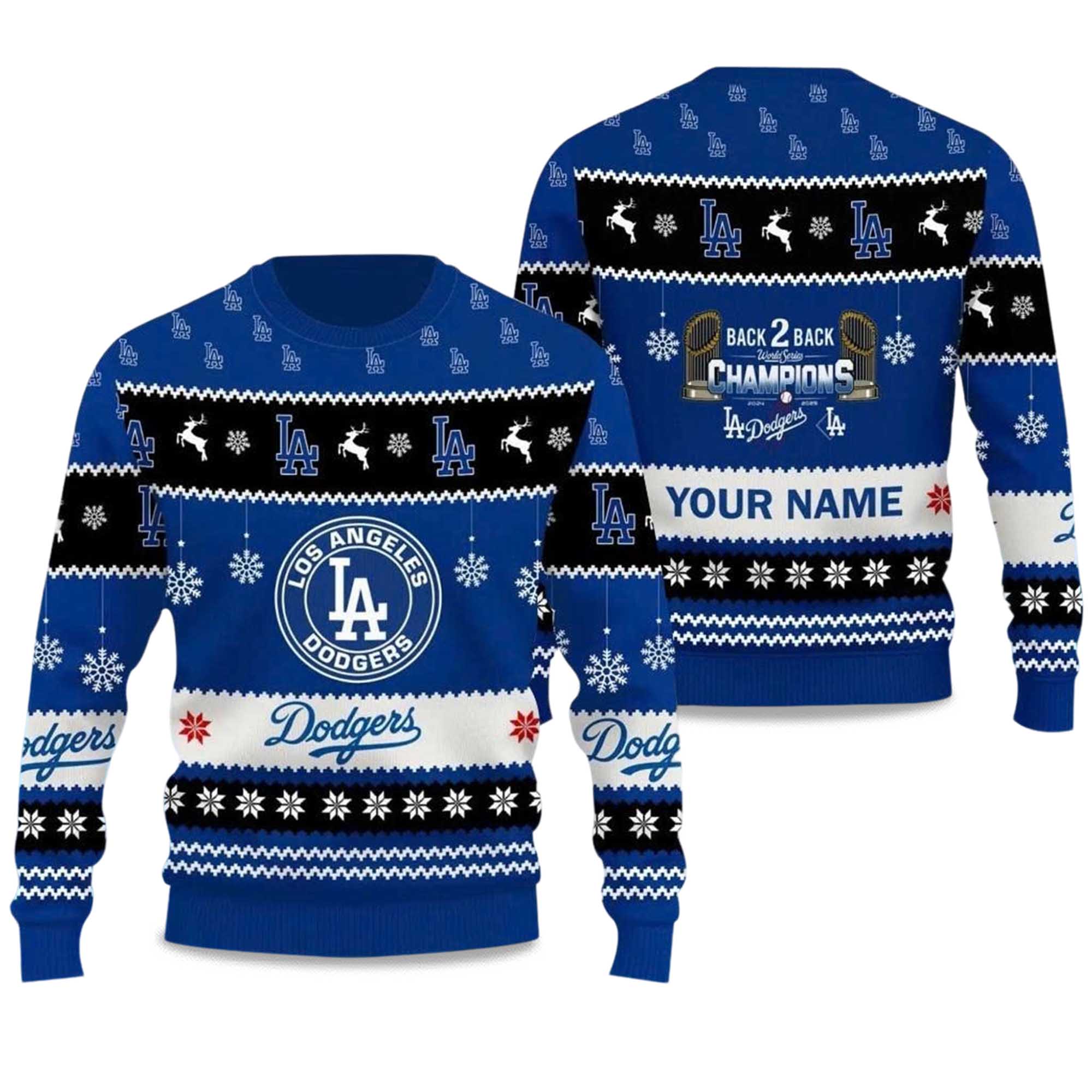 LA Dodgers Back To Back World Series 2025 Champions Ugly Christmas Sweater