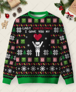 Last Christmas I Give You My World Black Ugly Christmas Fuzzy Fleece Sweatshirt