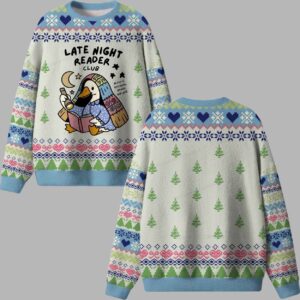 Alternative view of Late Night Reader Club Ugly Christmas Sweater - gullprint.com