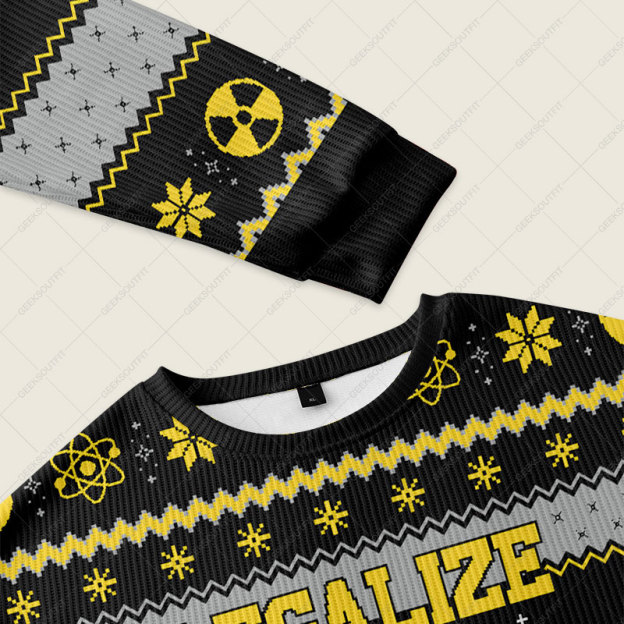 Legalize Recreational Plutonium Ugly Christmas Fuzzy Fleece Sweatshirt - Image 3