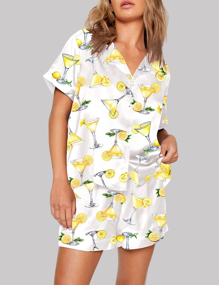 Lemon Drop Martini Watercolor Cocktail Beverage Alcohol Wedding Clipart Margarita Pajama Set
