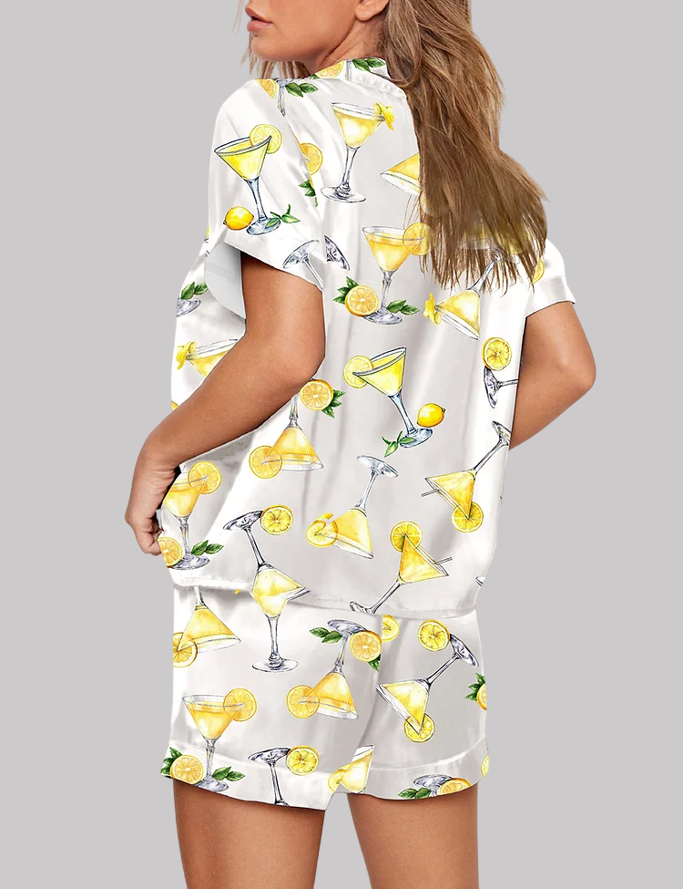 Lemon Drop Martini Watercolor Cocktail Beverage Alcohol Wedding Clipart Margarita Pajama Set - Image 3
