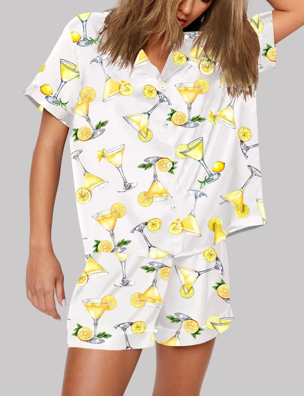 Alternative view of Lemon Drop Martini Watercolor Cocktail Beverage Alcohol Wedding Clipart Margarita Pajama Set