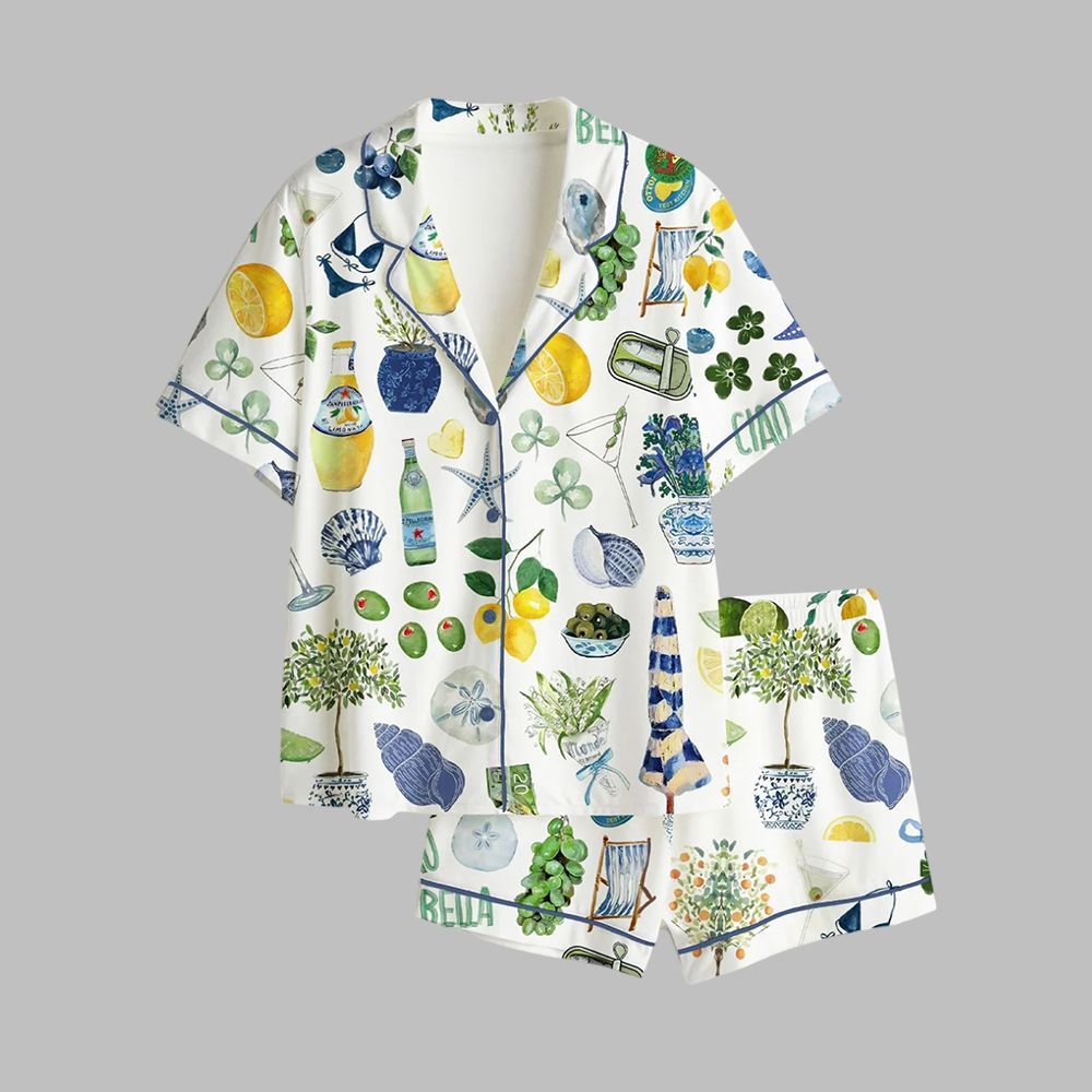 Lemon Martini Champagne Sardines Lobster Bikini Beach Pajama Set