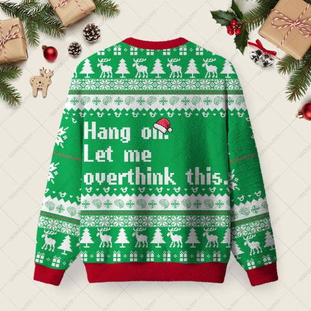 Alternative view of Let Me Overthink This Ugly Christmas Fuzzy Fleece Sweatshirt