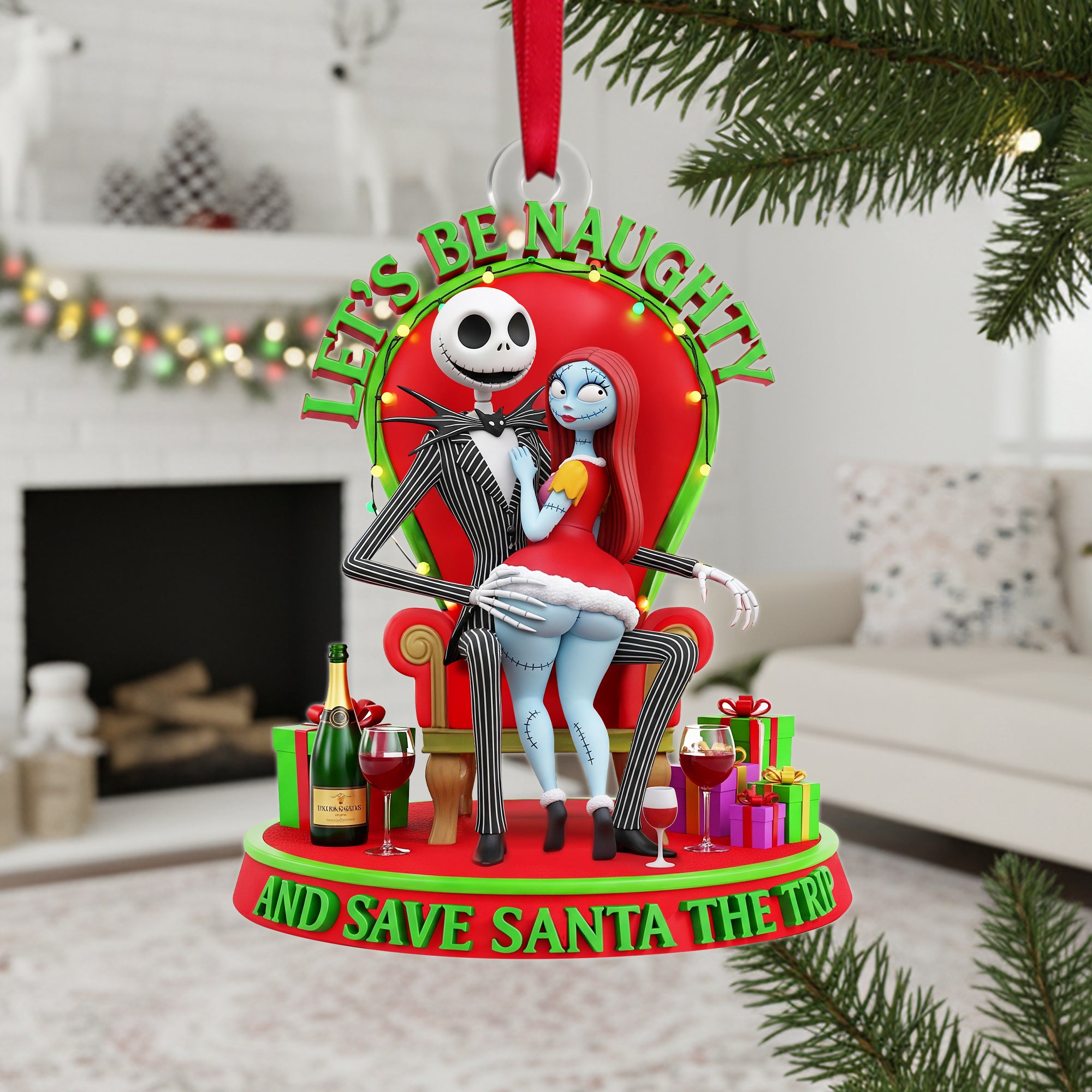Let’s Be Naughty Couple Ornament - Personalized Christmas Gifts For Couple 03OHLU090925 - Image 3