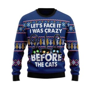 Alternative view of Lets Face It I Was Crazy Before The Cats Ugly Christmas Sweater - Grishko.com