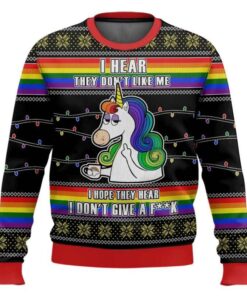LGBT Unicorn I Don't Give A Fuck Ugly Christmas Sweater