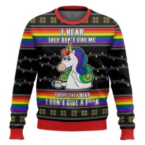 LGBT Unicorn I Don't Give A Fuck Ugly Christmas Sweater