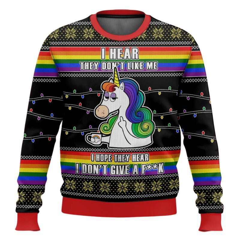 LGBT Unicorn I Don't Give A Fuck Ugly Christmas Sweater