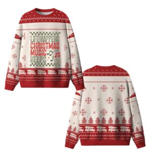Alternative view of Life Happens Christmas Music Helps Ugly Sweater 2025 Christmas - Grishko.com