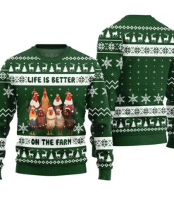 Alternative view of Life is Better on the Farm Chicken Christmas Sweater 