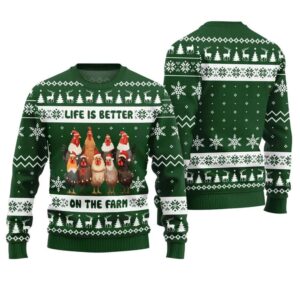 Alternative view of Life is Better on the Farm Chicken Christmas Sweater - Grishko.com