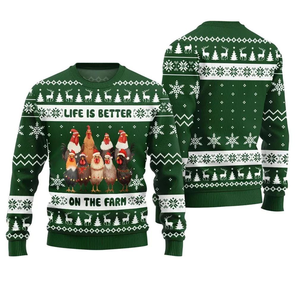 Life is Better on the Farm Chicken Christmas Sweater - Grishko.com