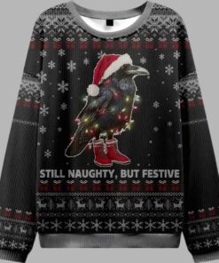 Alternative view of Lights Santa Raven Still Naughty But Festive Ugly Christmas Sweater