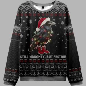 Alternative view of Lights Santa Raven Still Naughty But Festive Ugly Christmas Sweater - gullprint.com
