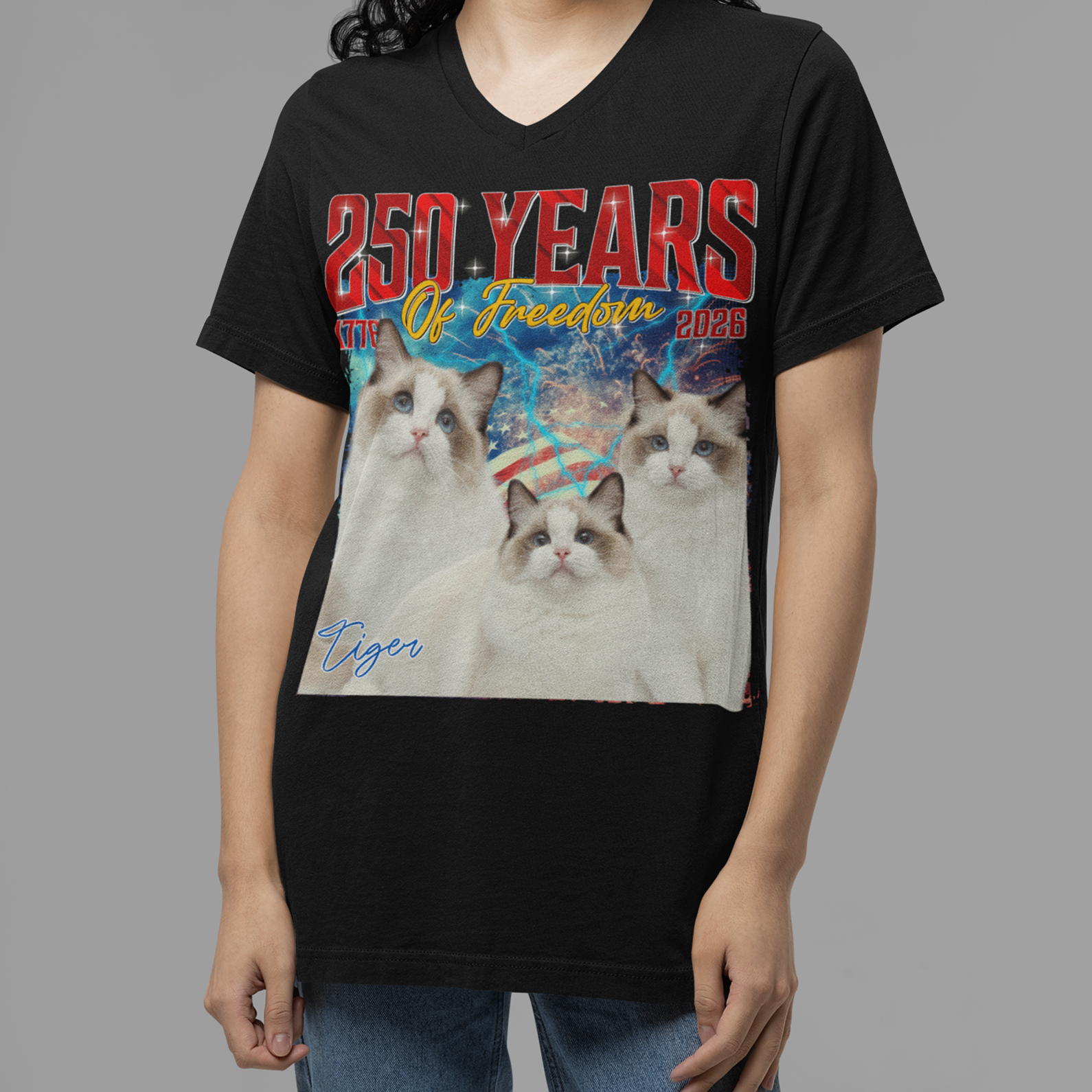 Live Preview Custom Your Pets Tees | 250 Years Of Freedom Bootleg Shirt | Custom Dog Cat Photo 683119 - Image 4