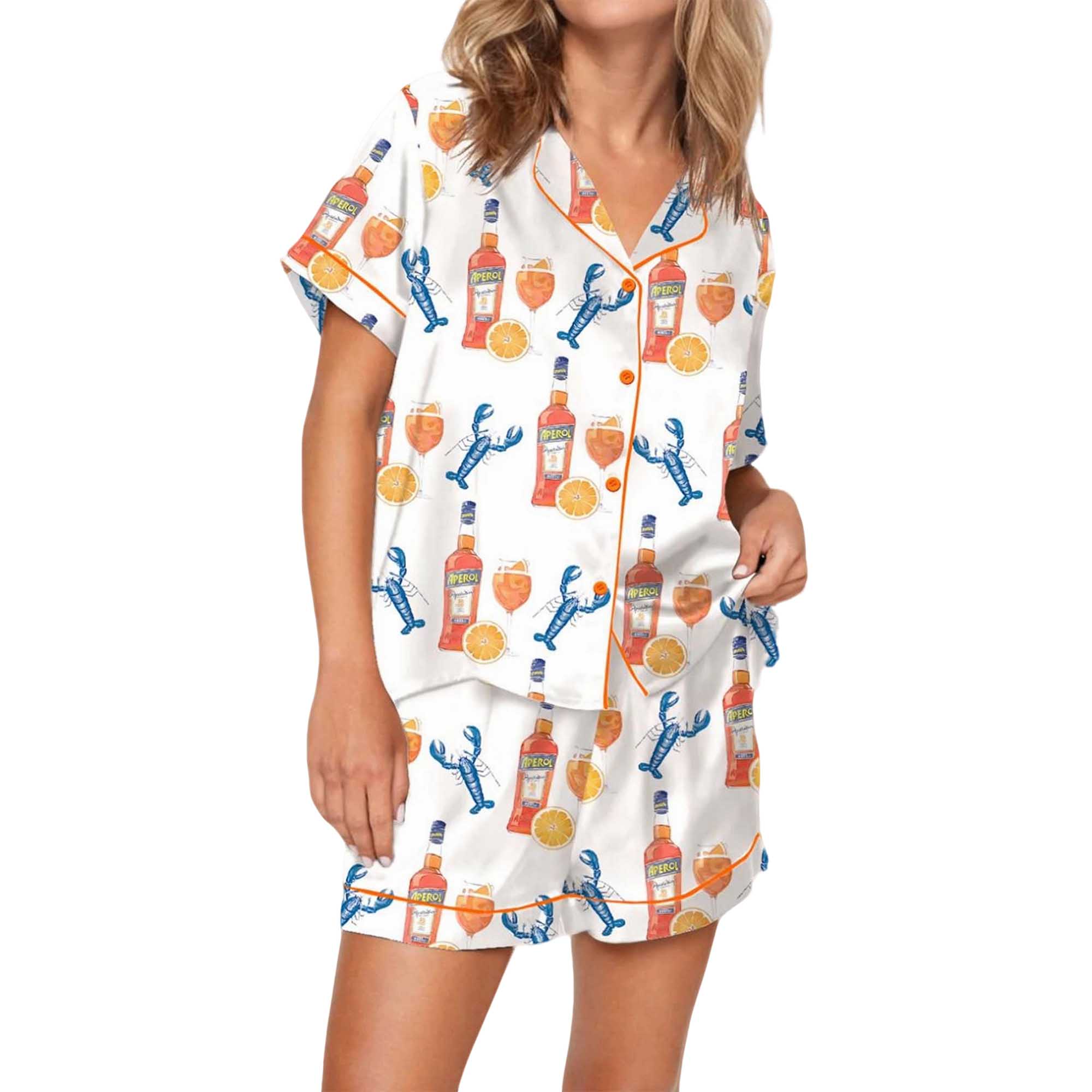 Lobster Aperol Spritz Trio Satin Pajama Set - Image 3