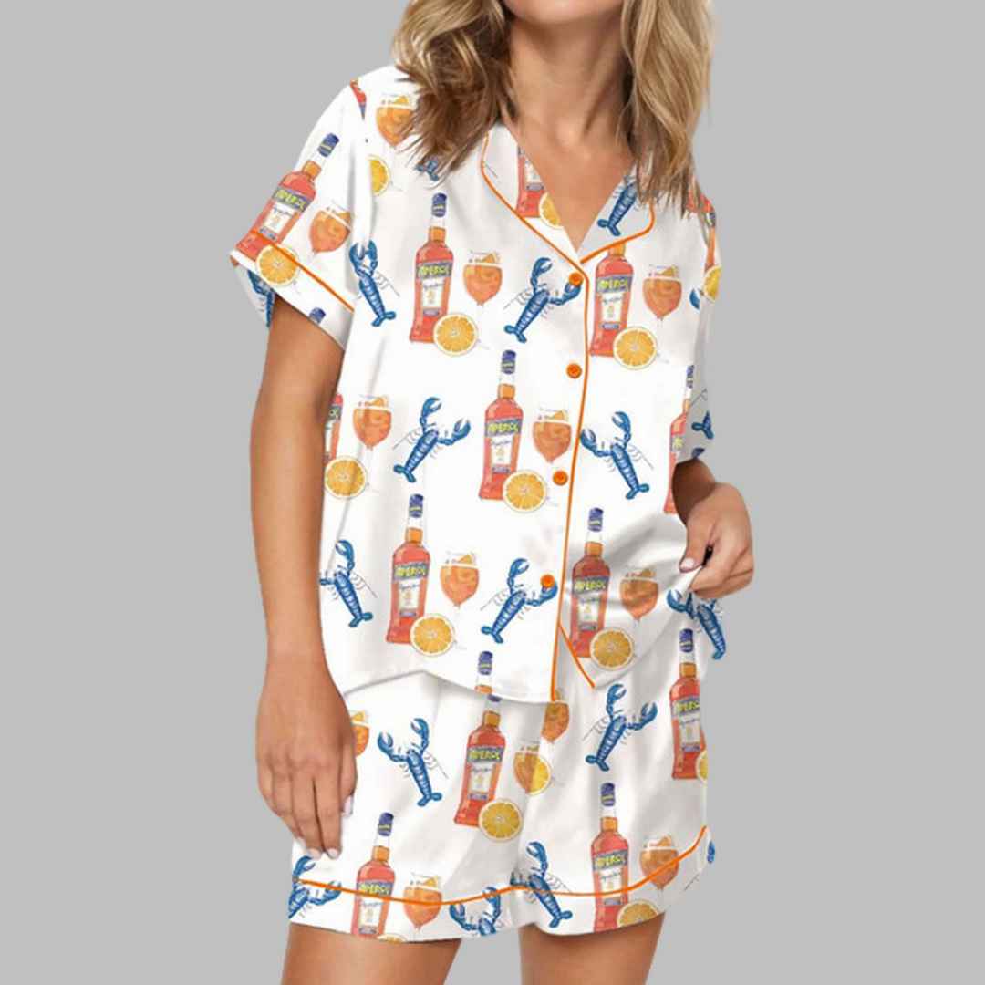 Lobster Aperol Spritz Trio Satin Pajama Set - Image 3