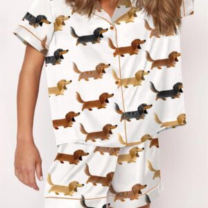 Longhaired Dachshund Print Satin Pajama Set
