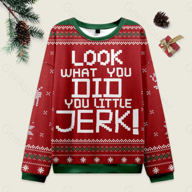 Look What You Did-Home Alone Ugly Christmas Fuzzy Fleece Sweatshirt