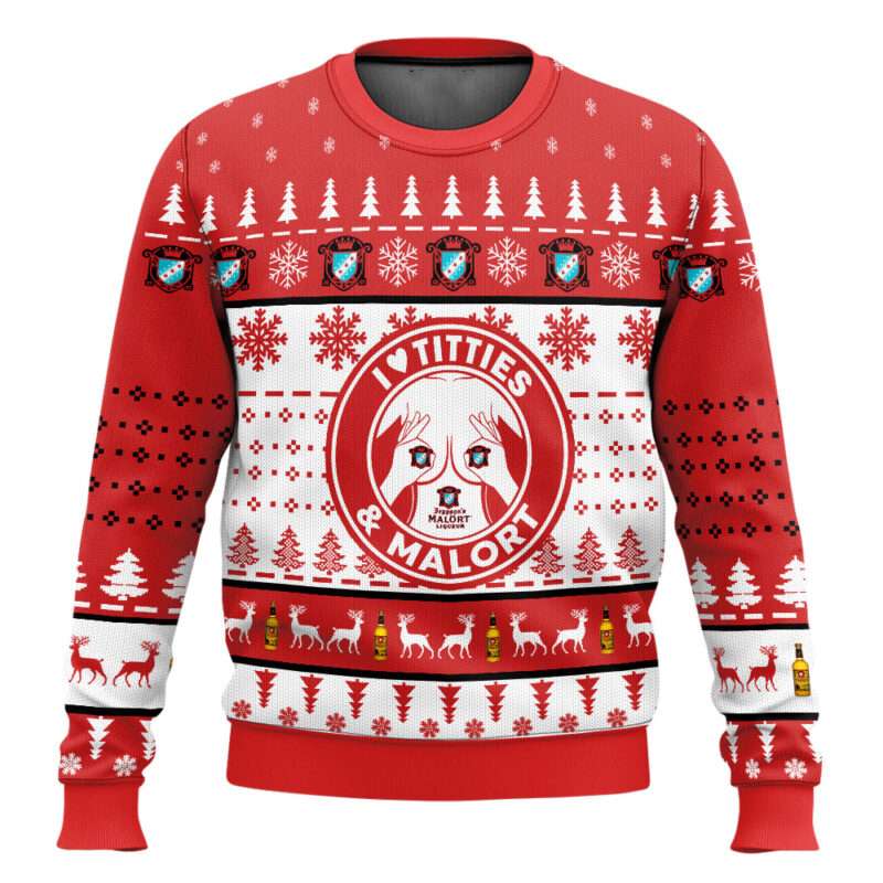 Malort Titties Funny Ugly Christmas Sweater