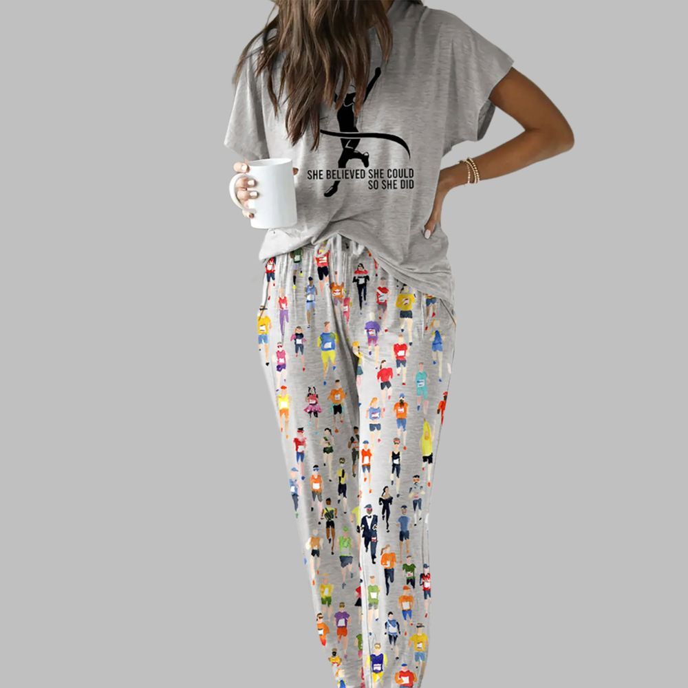 Alternative view of Marathon Runner Watercolor Casual Pajama Set For Women