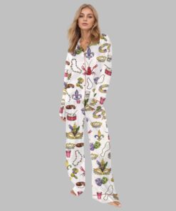 Alternative view of Mardi Gras Beads King Cake Crawfish Pajama Set