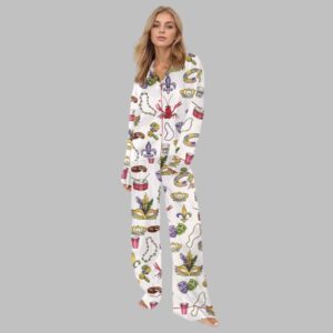Alternative view of Mardi Gras Beads King Cake Crawfish Pajama Set