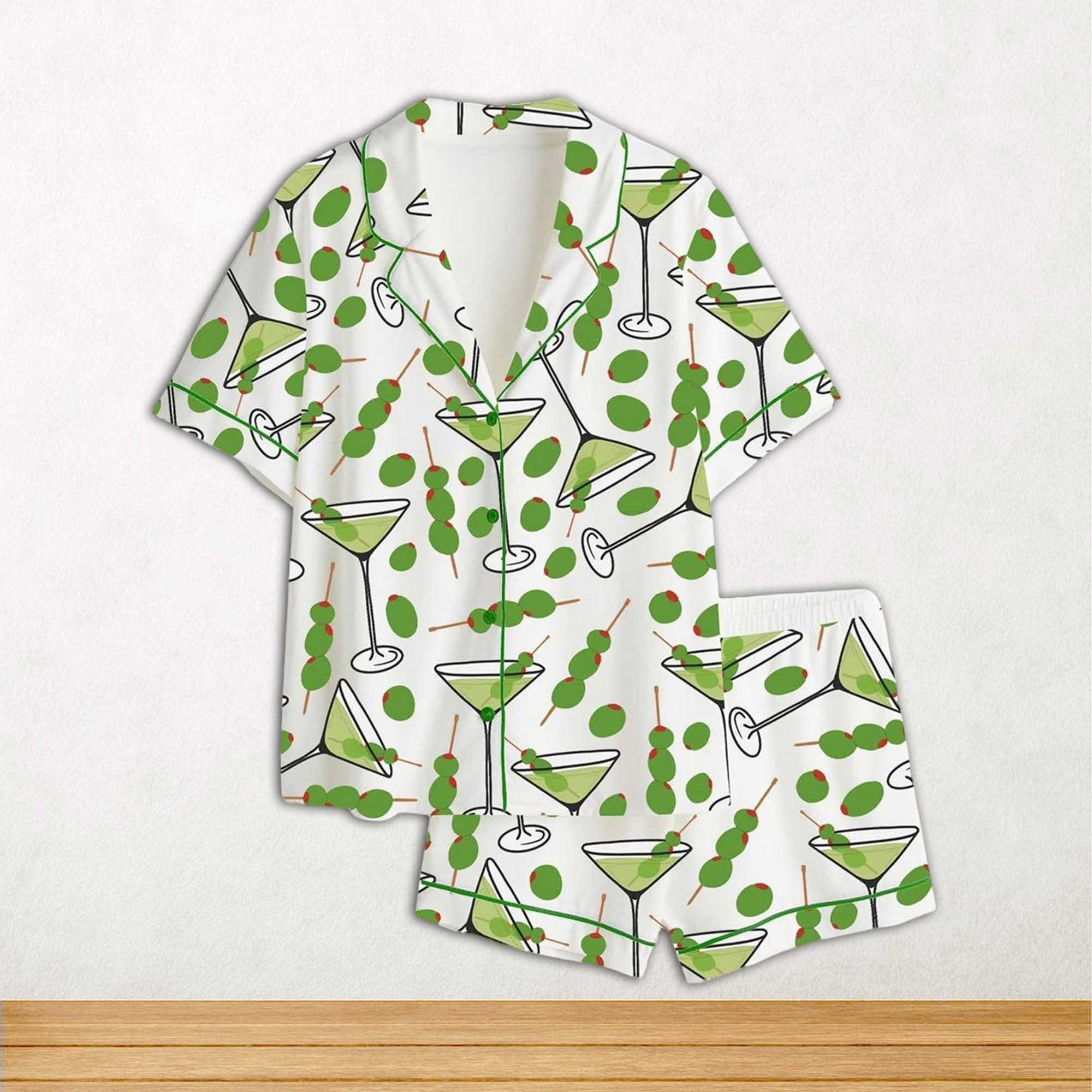 Martini Short Sleeve Satin Pajama Set For Women