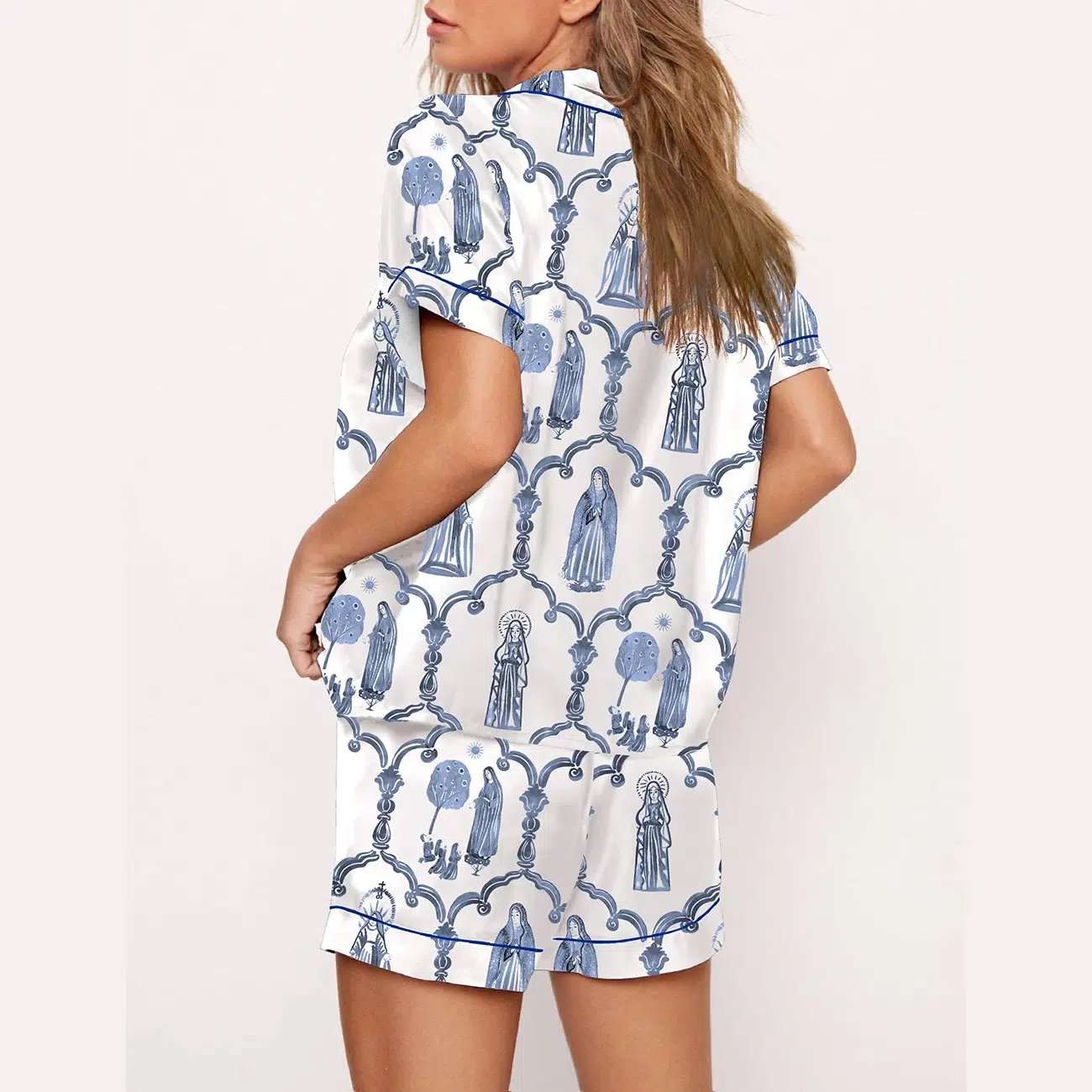 Mary Apparition Catholic Blue & White Pajama Set - Image 3