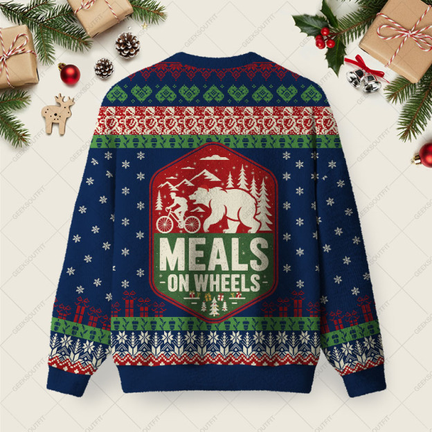 Alternative view of Meals On Wheels Ugly Christmas Fuzzy Fleece Sweatshirt
