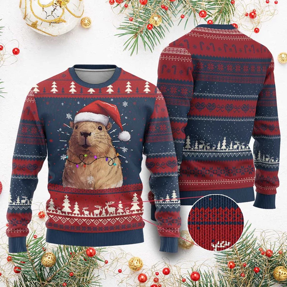 Meme Capybara Christmas Ugly Sweater - Grishko.com