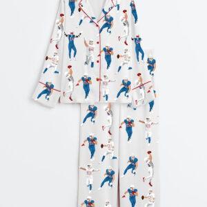 Men's America Football Jersey Long Sleeve Satin Pajama Set