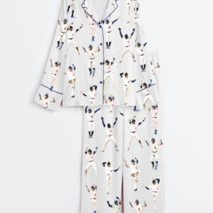 Men's Baseball League Long Sleeve Satin Pajama Set