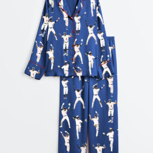 Alternative view of Men's Baseball League Long Sleeve Satin Pajamas Set