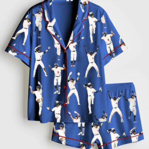 Alternative view of Men's Baseball League Short Sleeve Satin Pajamas Set