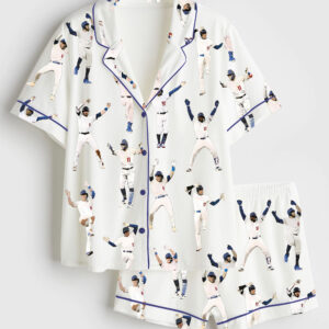 Men's Baseball League Short Sleeve Satin Pajamas Set