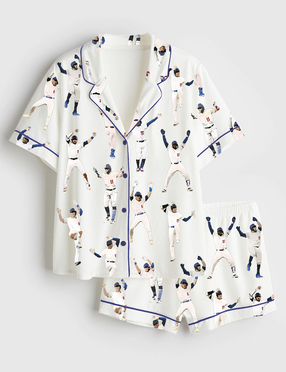 Men's Baseball League Short Sleeve Satin Pajamas Set