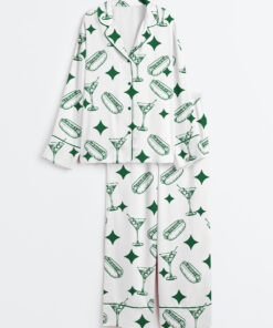 Menâ€™s Tinis And Weenies Dirty Martini Party Print Long Sleeve Satin Pajama Set