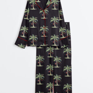 Alternative view of Men's Tropical Christmas Aloha Holiday Beach Santa In July Hawaiian Print Long Sleeve Satin Pajamas Set