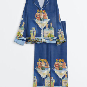 Men's Vintage Dirty Martini Bar Retro Cocktail Print Long Sleeve Satin Pajamas Set