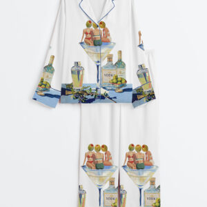 Alternative view of Men's Vintage Dirty Martini Bar Retro Cocktail Print Long Sleeve Satin Pajamas Set