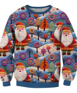 Men's Vintage Santa Print Crew Neck Ugly Christmas Sweatshirt 