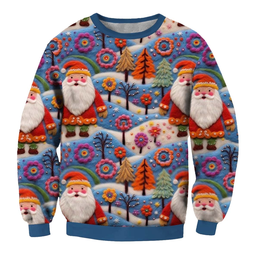 Men's Vintage Santa Print Crew Neck Ugly Christmas Sweatshirt - Grishko.com